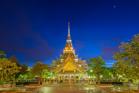 Favorite place, Wat Sothorn temple and marble pagoda in night at Chachoengsao province, Thailand.の写真素材