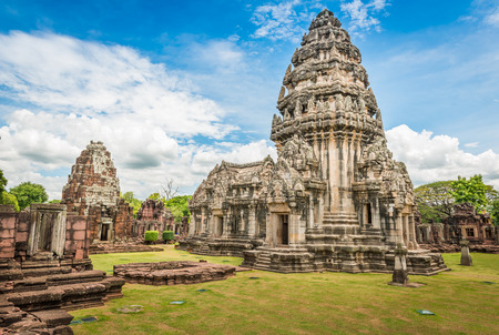 View of the historic Prasat Hin Phimai Castle at Nakhon Ratchasima Province, Thailand. The Khmer Castle were built during the Angkor period and marked the northern reaches of the realm.の写真素材