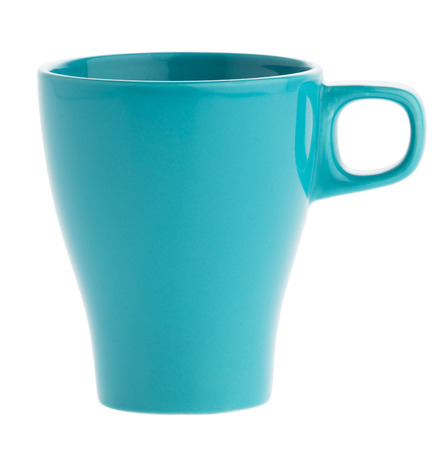 close up perfect blue coffee cup on white backgroundの写真素材