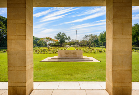 Main Gate of  Chong-Kai War Cemetery at Kanchanaburi, Thailand. The cemetery contains the remains of 1,750 Allied prisoners during world war two.のeditorial素材