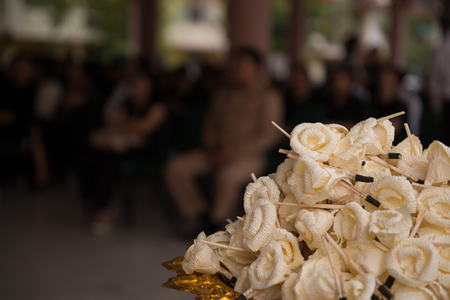 Sandalwood flowers or artificial flowers or wood cremation flower, kind of wood flower to be placed on the site of cremation or used during a funeralの写真素材