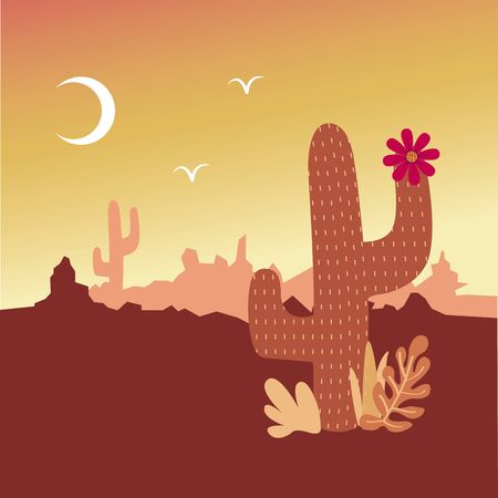 Hot desert cactus at nightのイラスト素材
