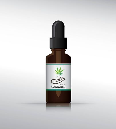 Realistic brown glass bottle with cbd oil. Mock up of cannabis oil extracts in jars. Medical Marijuana logoのイラスト素材