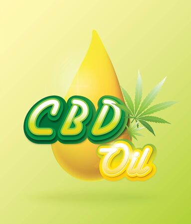 logo symbol letter CBD Oil drops and leaf cannabis, yellow green backgroundのイラスト素材