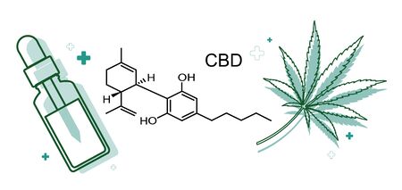 chemical formula medical of Marijuana and cannabis CBD oil nature backgroundのイラスト素材
