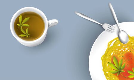 Marijuana leaf tea and Spaghetti is a medical.のイラスト素材
