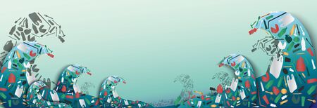 waste debris in the sea,The background of the plastic waste rubbish that filled the sea with the wavesのイラスト素材