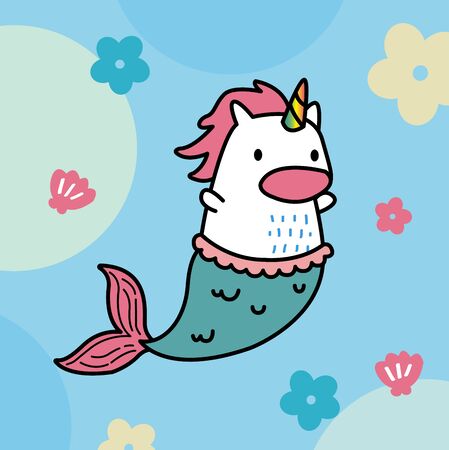 Magic cute unicorn mermaid is swimmingのイラスト素材
