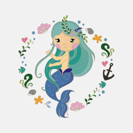 logo Beautiful girl mermaid and coral character designのイラスト素材