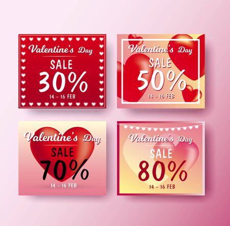 Valentines background concept is red hearts seale 30% 50% 70% 80% with happy valentines day greetings card and poster.vector illustrationのイラスト素材