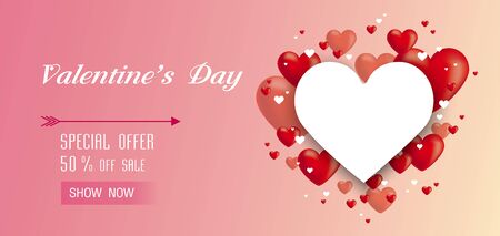 valentine's day on my heart sale 50 % and The heart shaped light cord backgoundのイラスト素材