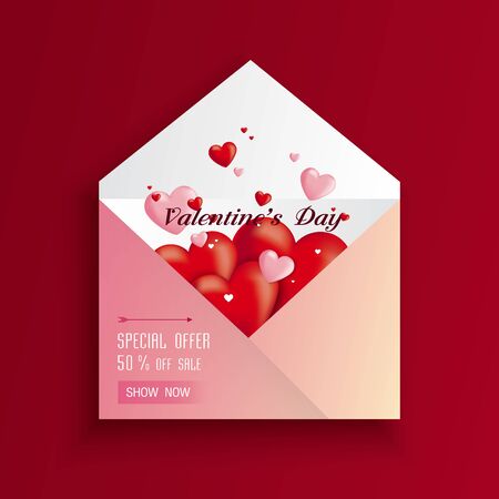 valentine's day on my heart sale 50 % and The heart shaped light cord backgoundのイラスト素材