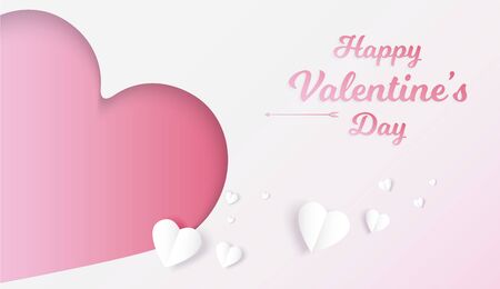 valentine's day and my heart with white and pink paper cut art and craft style on color Backgroundのイラスト素材