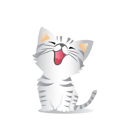 The gray cat is smiling, fresh and friendly on a white background.のイラスト素材