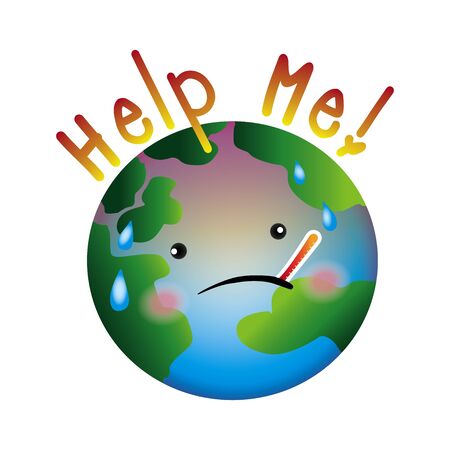 Global warming is rising and Cartoon image of globe that is seriously ill because of human ability to cause global warming.のイラスト素材