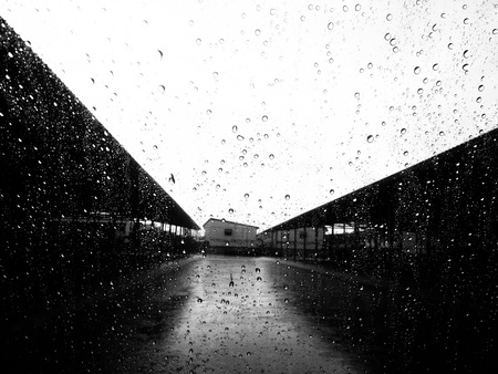 Drops of water on glass Monochrome.の写真素材