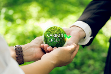 Hand for environmental, global warming, Sustainable development and green business based on renewable energy. Reduce CO2 emission concept.の写真素材
