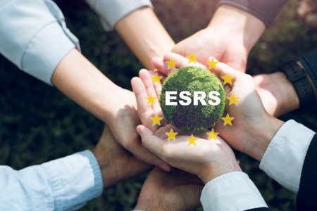 European Sustainability Reporting Standards (ESRS) Concept. The European Union and financial reporting standards regarding sustainability disclosures.の写真素材