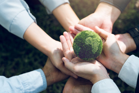 Concept of the Environment World Earth Day. Hands holding green earth, Saving environment, and environmentally sustainable.の写真素材