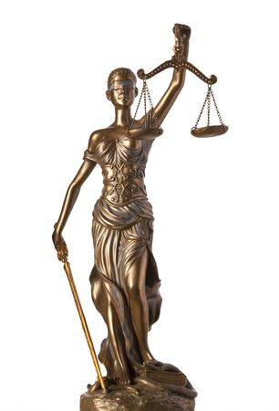 Bronze Themis statue - symbol of Justice - isolated on whiteの写真素材