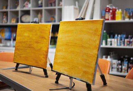Prepared Canvases in an art roomの写真素材