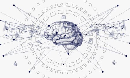 Innovations systems connecting people and robots devices. Future technologies in automatics cyborg...