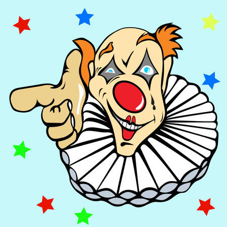 funny red-haired clown winks and points a finger at youのイラスト素材