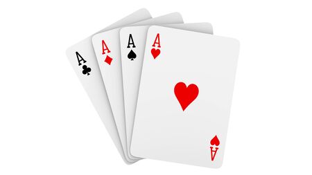 A fan of playing cards consisting of four Ace Isolated on white background. 3d rendering...