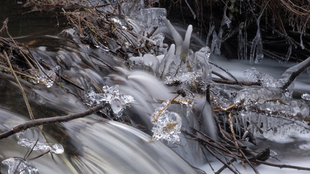 The frozen water of the ice waterfall.の写真素材