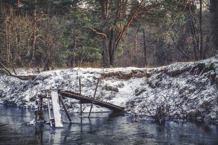 Picturesque winter forest river.の写真素材