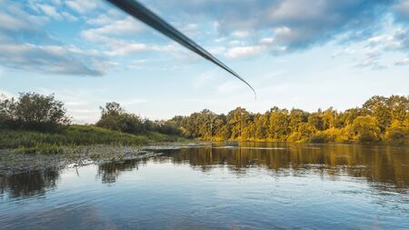 Fly fishing on a beautiful river. Tenkara.の写真素材