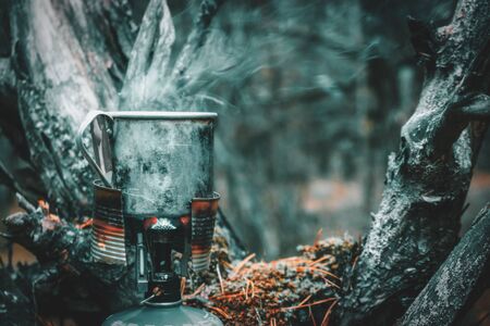 Coffee prepared on a gas burner.の写真素材