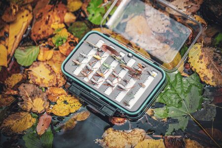 Box with flies. Fly fishing and tenkara.の写真素材
