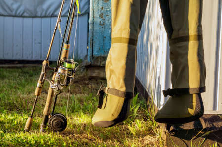 Fishing equipment. Rest after fishing in the village.の写真素材