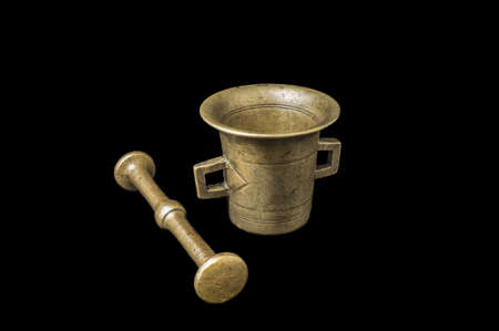 Mortar for spices on a black backgroundの写真素材