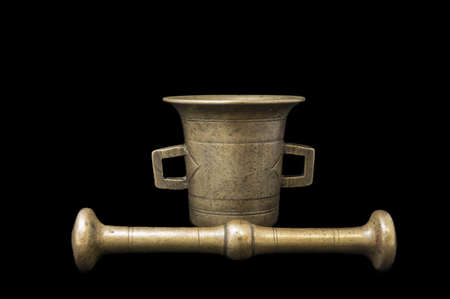 Mortar for spices on a black backgroundの写真素材