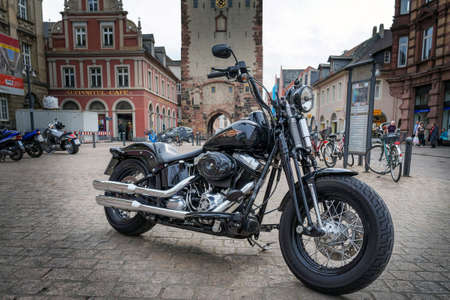 Germany.Speyer. April 30.2012: Handsome Harley Davidson motorbike on the streets of the city of Speyer in Germany.のeditorial素材