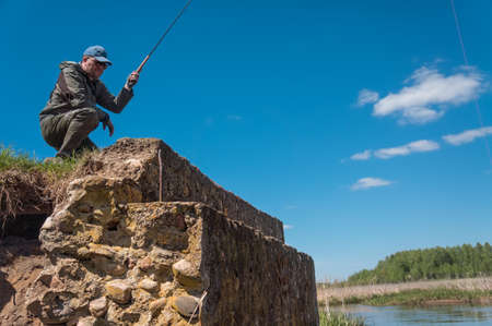 Fishing with tenkara.の写真素材