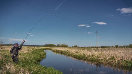 Fishing with tenkara.の写真素材