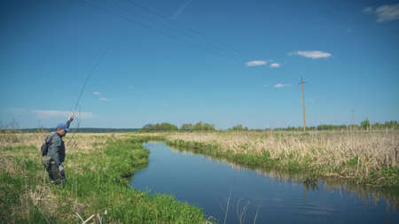 Fishing with tenkara.の写真素材