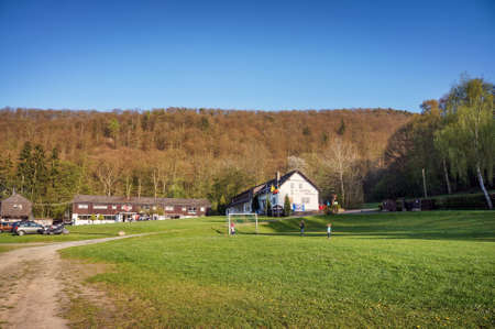 Germany Holiday resort Albert Schweitzer in VÐÂ¶hl am Edersee. April 28.2012: Relax on the lawn.のeditorial素材