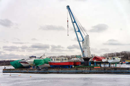 Boats in winter storage.のeditorial素材