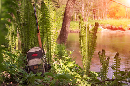 Fishing with a tenkara. Fishing gear.の写真素材