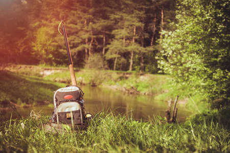 Fishing with a tenkara. Fishing gear.の写真素材