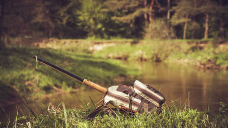 Fishing with a tenkara. Fishing gear.の写真素材