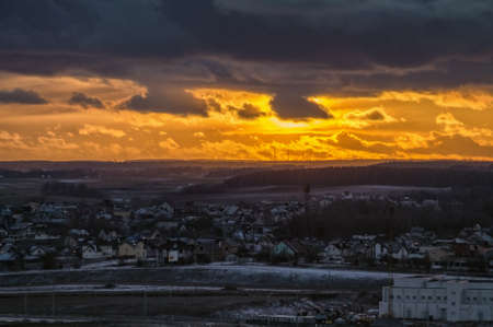 Winter sunset over the countryside.の写真素材