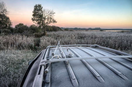 Fishing tackle covered with hoarfrost. Fishing.の写真素材