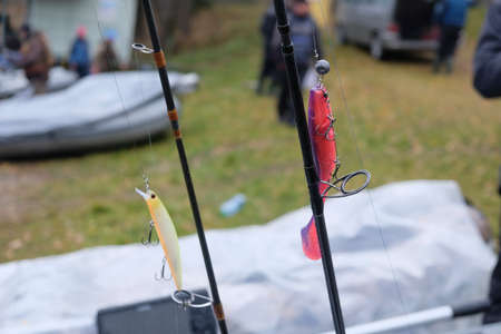 A large silicone lure in the angler's hand.の写真素材
