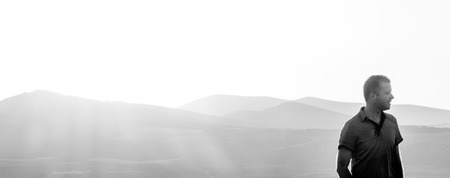 Model at sunset in black and white in Toledo, Spainの写真素材