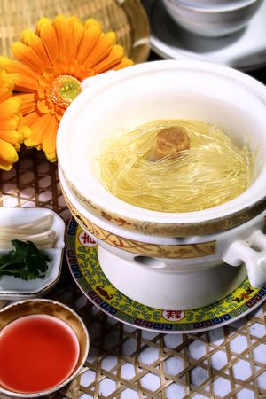 shark fin serve in delicious sauce with vegetables salad side dishの写真素材